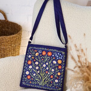 Folk Design Blue Bag, Canvas Hippie Tote Bag, Ukrainian Crossbody Bag, Floral Women Bag, Eco Friendly Bag, Fall Modern Bag, Gift for Her image 8