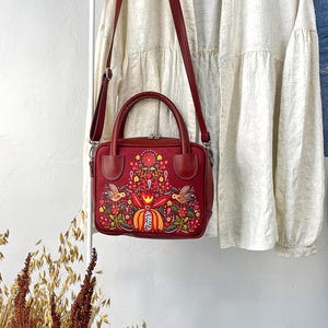 Ethnic Vegan Leather Bag for Women, Faux Leather Handbag with Ukrainian Motif, Colorful Boho Purse, Unique Aesthetic Shoulder Bag, Her Gift