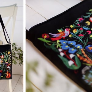 Boho Crossbody Bag Taystra, Canvas Hippie Tote Bag Flowers Bag, Folk Design Bag, Shoulder Bag, Dark Floral Ukrainian Bag, Birthday Gift Idea image 7