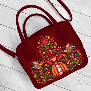 Frauen Kunst Tasche, Vegan Ledertasche, Ethnische Stil Frauen Tasche, Kunstleder Geldbörse mit Ukrainischen Motiv, Bunte Ethnische Tasche, Ästhetische Handtasche