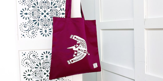 Dark Tote Bag from Ukraine, Bird Print Tote Bag, Heron Tote Bag Aesthetic, Shoulder Shopping Bag for Mom, Wife Gift Shopper, Sturdy Tote Bag