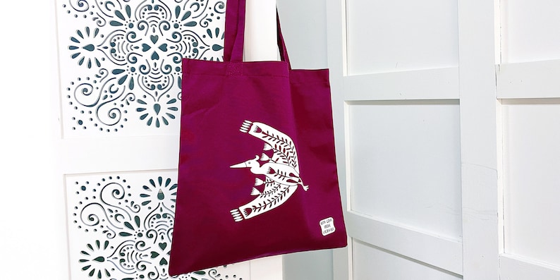 Dark Tote Bag from Ukraine, Bird Print Tote Bag, Heron Tote Bag Aesthetic, Shoulder Shopping Bag for Mom, Cotton Shopper, Sturdy Tote Bag