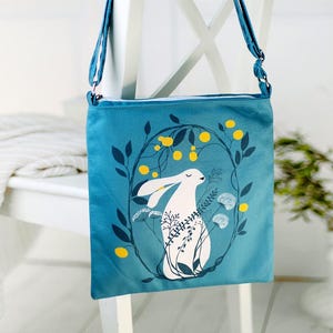 Boho Crossbody Bag Taystra | Canvas Hippie Tote Bag Bunny | Folk Design Bag | Drawstring Shoulder Bag | Mother day gifts | made in Ukraine