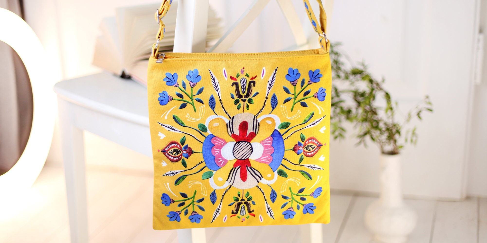 Yellow Bag Taystra, Women Canvas Tote Bag, Summer Aesthetic Bright Bag, Boho Crossbody Bag, Hippie Beach Bag, Yellow Shoulder Bag for Mother