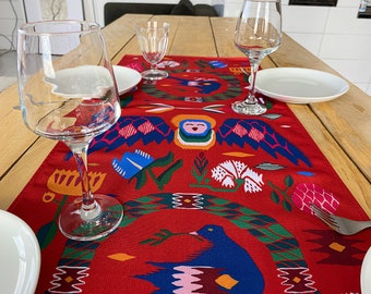 Red Ethnic Table Runner, Boho Table Decor, Farmhouse Dining Table Runner, Festive Table Decor