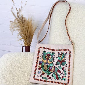 Boho Crossbody Bag Taystra, Folk Design Ukrainian Bag, Shoulder Fabric Bag, Unique Handmade Bag, Tote Bag, Canvas Hippie Bag, Ethnic Bag