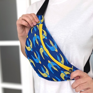 Sac à main de voyage réglable, Sac banane femme bleu jaune, Sac banane en toile, Pochette bandoulière à fermeture éclair, Sac banane unisexe, Sac banane festival