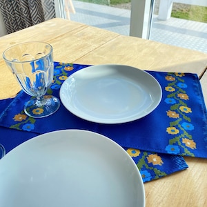 Blue Summer Napkins, Kitchen Table Placemats, Table Runner Set, Table Linens Set, Floral Rustic Tablecloth, New Home Gifts, Mother Bday Gift
