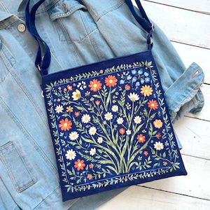 Sac bleu au design folklorique, sac fourre-tout hippie en toile, sac bandoulière ukrainien, sac floral femme, sac écologique, sac de plage pour elle, sac d'été