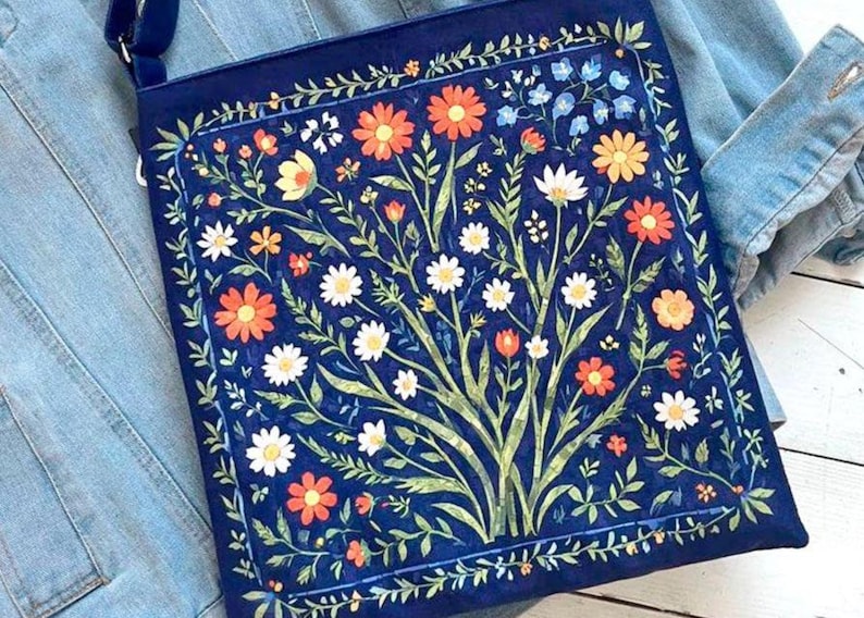Folk Design Blue Bag, Canvas Hippie Tote Bag, Ukrainian Crossbody Bag, Floral Women Bag, Eco Friendly Bag, Fall Modern Bag, Gift for Her image 11