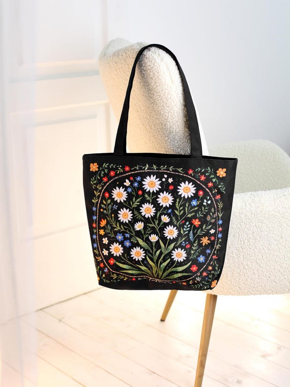 Shoulder Bags Tote Bag Floral Tote Bags for Women with Zipper Shopping Bag Flower Tote Bag for Women Travel Large Floral Sunflower  main image 2