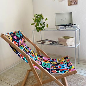 Tumbona plegable para niños con divertido estampado colorido, silla de playa de madera para niños, asiento portátil para interior y exterior, silla de juegos