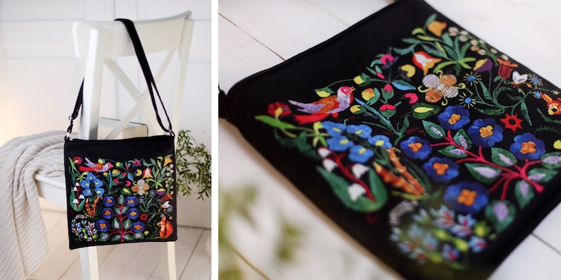 Boho Crossbody Bag for Women Trendy Canvas Purse Folk Design Taystra Ethnic Shoulder Bag for Everyday Use
