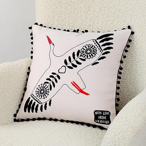 Decorative Pillow Cover, Pillowcase Ukrainian Stork, Home Decor, 16x16 Pillow Cover, Boho Pillow Cover, Farmhouse Decor, Porch Pillow Case