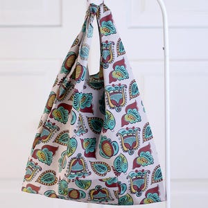 Reusable Foldable Shopping Bag, Eco Grocery Tote, Compact Market Bag, Zero Waste Gift for Mom, Lightweight Shopping Bag, Fabric Purse Bag
