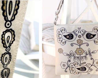 Small Cross Body Bag | Boho Bag Taystra | Hippie Tote Bag Bird | Folk Design Bag | Canvas Shoulder Bag | Unique women gift | made in Ukraine