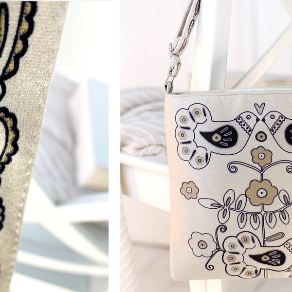 Small Cross Body Bag | Boho Bag Taystra | Hippie Tote Bag Bird | Folk Design Bag | Canvas Shoulder Bag | Unique women gift | made in Ukraine