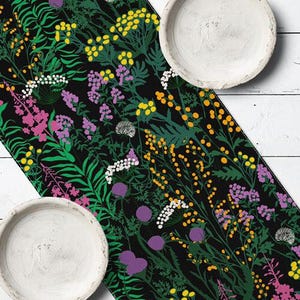 Wildblumen Tischläufer 40 x 150 cm, Botanischer Garten Dekor, Cottagecore Esszimmer Läufer, Midnight Blumen Tischdekoration, Wiesenblumen