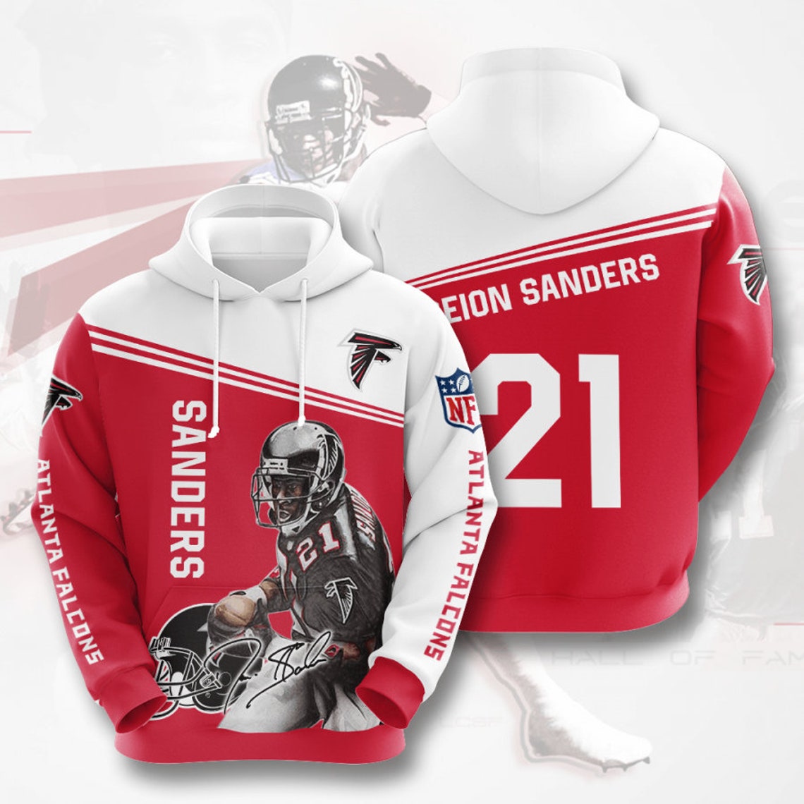 Nfl Atlanta Falcons Deion Sanders 3d Hoodie Custom Printing | Etsy