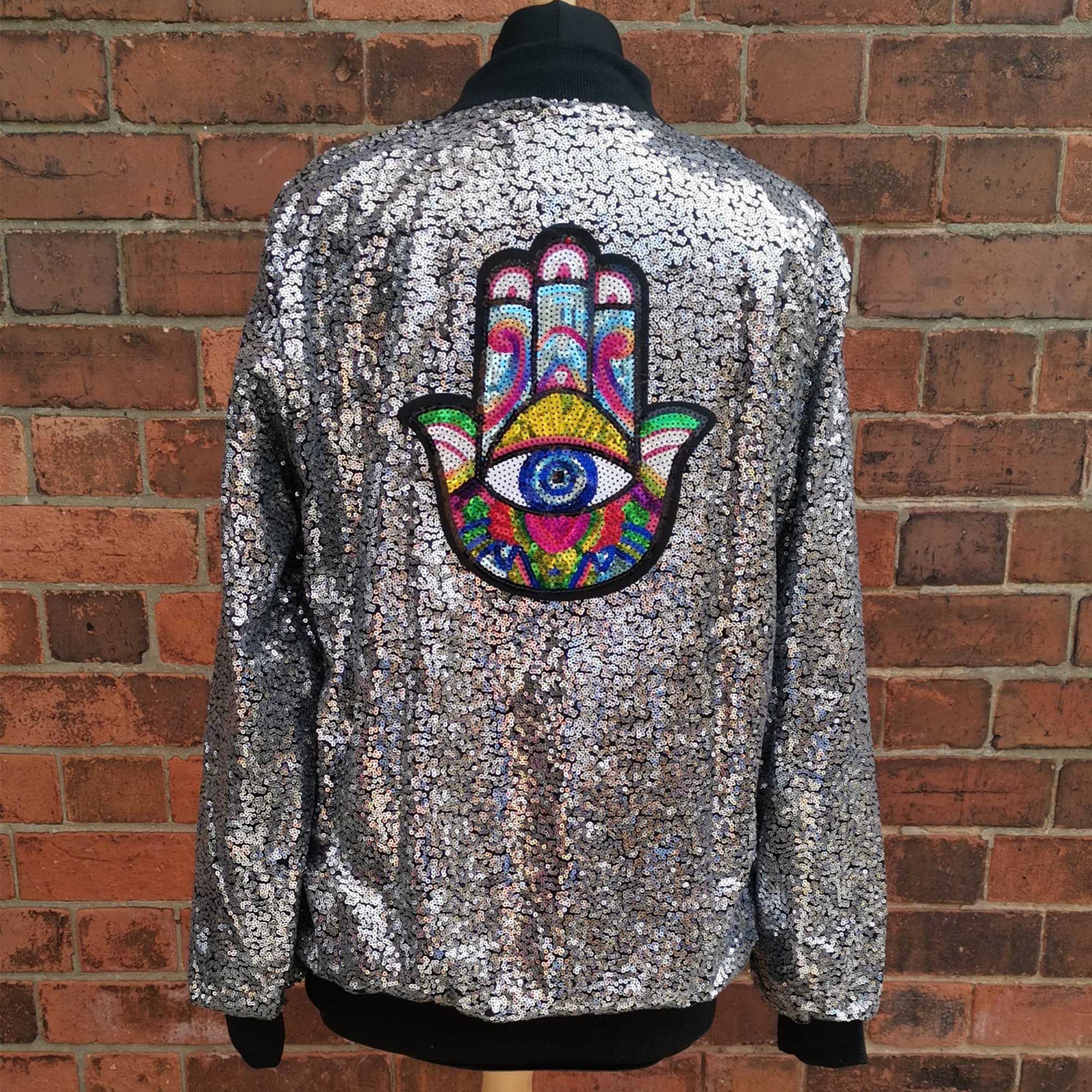 Silver Sequin Jacket With Sequin Hamza Hand Festival Clothing Etsy UK
