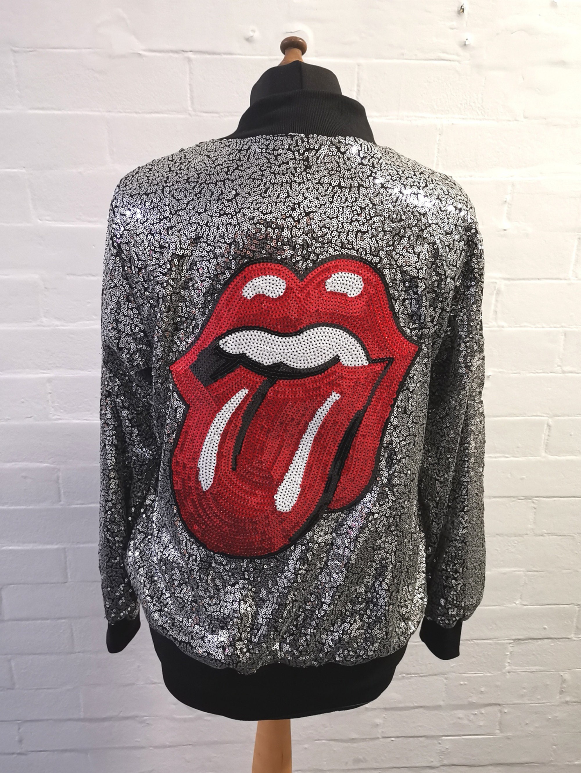 Silver Sequin Jacket With Sequin Red Lips to the Back Festival Outfit 