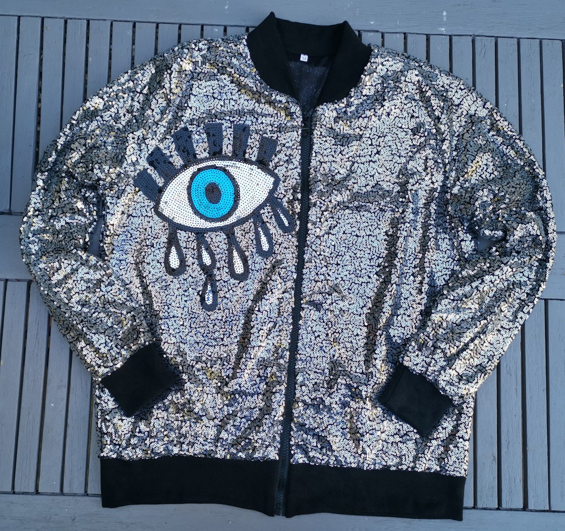 Silver Sequin Jacket with Sequin Evil Eye Festival outfit Etsy