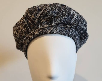 Beautiful Black and Silver Sparkly Wool Beret