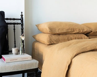 100% Linen Pillowcases in Light Brown /Set 0f 2 Softened Washed Organic Standard Size Pillow Covers/Bed Linen