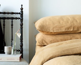 100% European Linen Sheet Set, Beautiful Light Brown, Full size,  Washed, Soft, Fitted Sheet, Flat Sheet & 2 Pillowcases, Free Storage bag