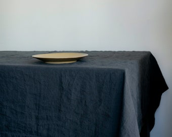 Washed Soft Linen Tablecloth /Dark Grey, Light Brown, Beige /Dining Table linens Extra Wide 70" x 96"