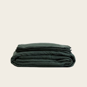 100% Linen Bedding Sheet Set in Dark Green 5 Pieces Soft Washed Organic European Flax Fitted Sheet Flat Sheet 2 Pillowcases Free Shipping Taiga17