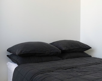100% Linen Quilted Duvet/Bedspread, in Charcoal color, Stonewashed Linen Full/Queen or King, Soft, warm blanket, Winter/Summer, Bed Cover