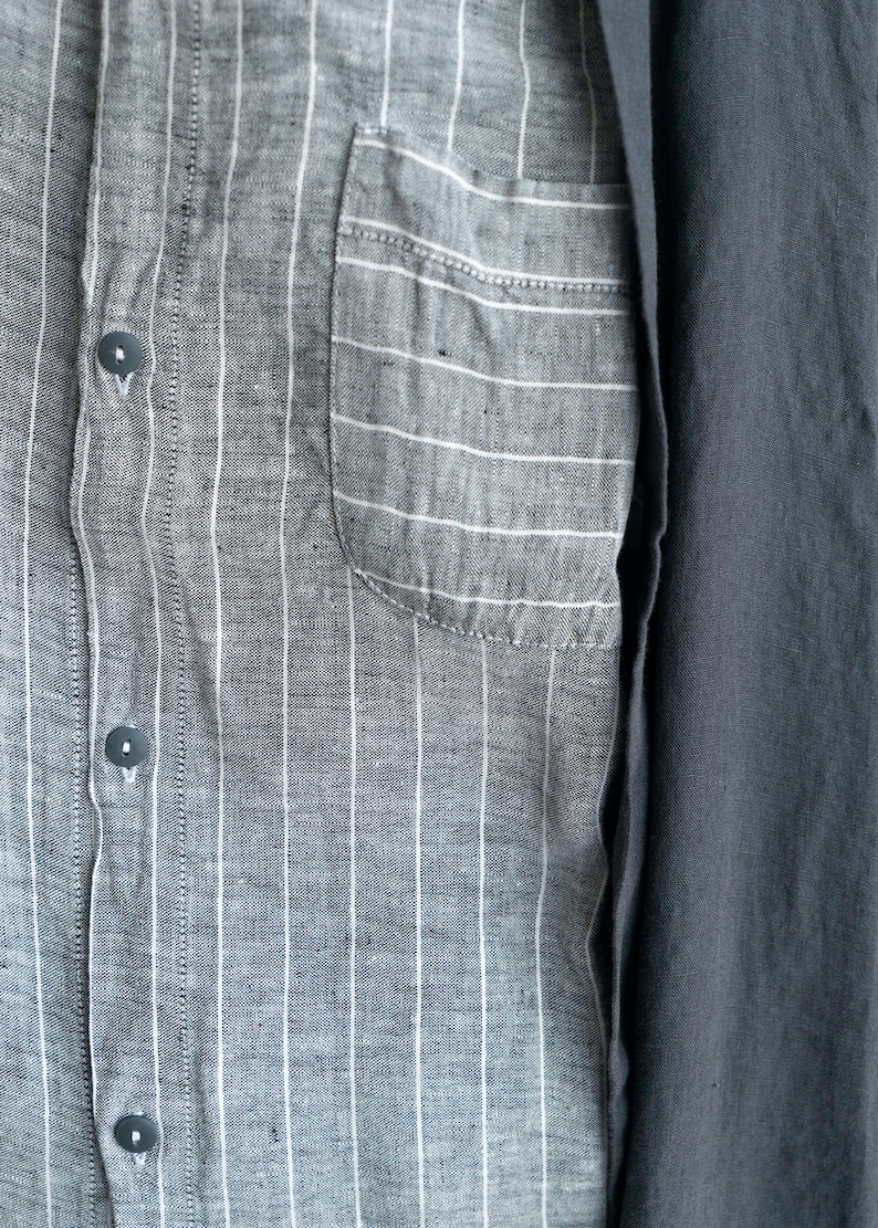 100% Organic Linen Pajama set Unisex fit sleepwear very Comfortable StoneWashed long sleeve home-wear crafted in Portugal Ships Free from US Stripe Black/White