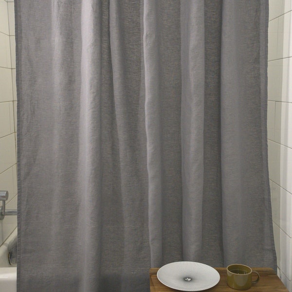 100% Linen Shower Curtain Elegant Bathroom Decor Grey, Bone or Olive Green colors European Linen Bathroom Curtain Panel 72" x 72" Ships Free