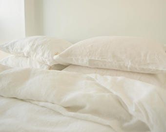 Ivory Linen Sheet Set-Full Size Soft Enzyme Washed Linen Bedding for Guest & Cozy Bedrooms