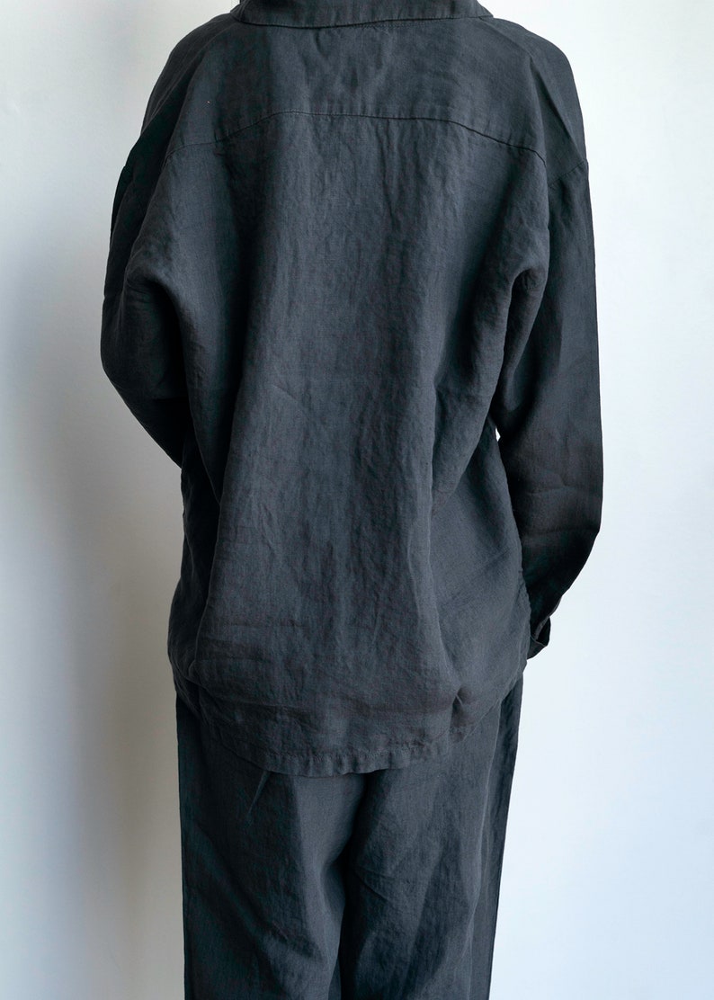 100% Organic Linen Pajama set Unisex fit sleepwear very Comfortable StoneWashed long sleeve home-wear crafted in Portugal Ships Free from US image 5
