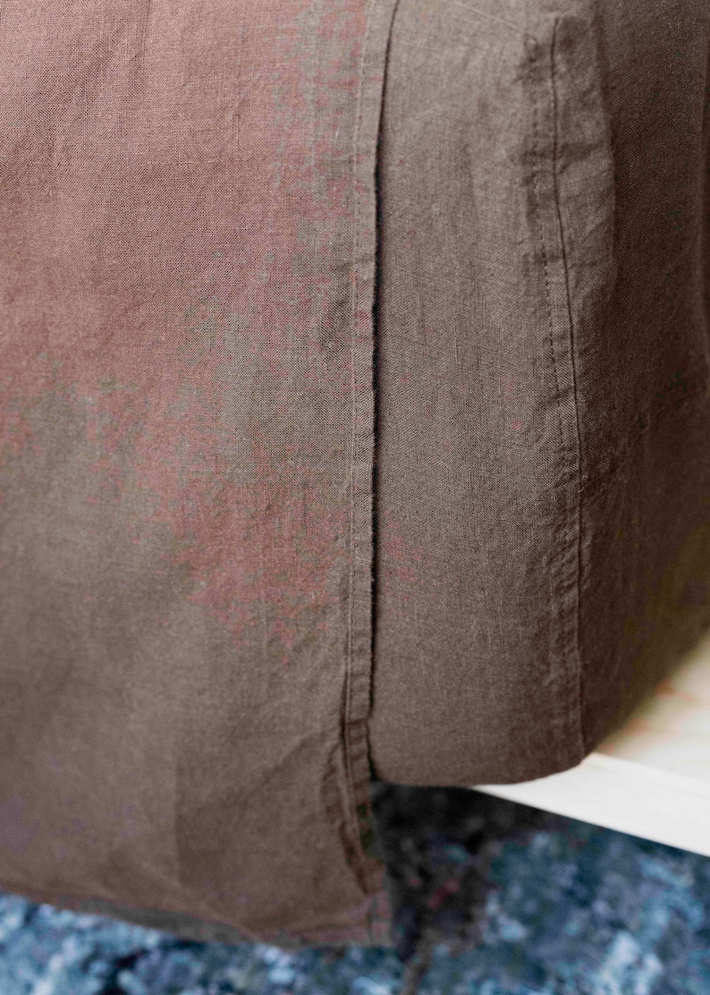 100% Natural Linen Sheet Set in Dark Brown, King Queen Full Garment Washed Organic Linen Fitted and Flat Sheet 2 Pillowcases, Ships Free image 8