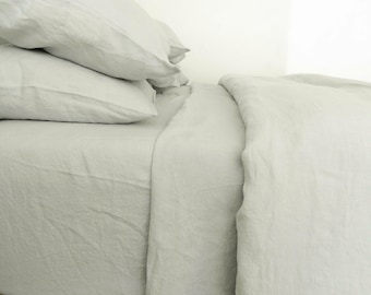 European 100% Linen Sheet Set, Light Gray, Soft Washed