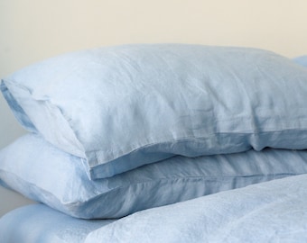 100% Linen DUVET Cover Set, Light Blue 4 Pieces, Washed European Flax, KING, Duvet Cover + 2 Pillowcases.