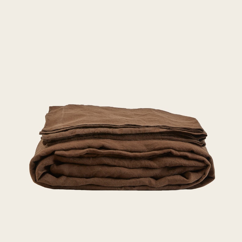 100% Natural Linen Sheet Set in Dark Brown, King Queen Full Garment Washed Organic Linen Fitted and Flat Sheet 2 Pillowcases, Ships Free image 4