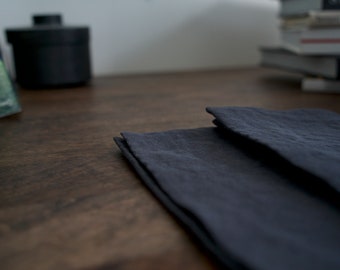 Dark Grey Linen Dining Napkins Set 100% natural stonewashed set of 2 Soft Portugal linen napkins Table decor/ Table linens Kitchen decor