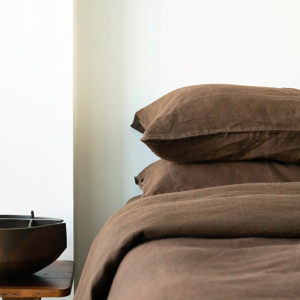 Dark Brown European 100%  Linen Duvet Cover Set, European Flax