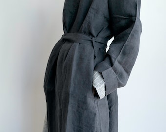 Linen BathRobe made from 100% European Linen Softened/Washed for best feeling Unisex Bath Robe long sleeve Spa Robe Relax Style High Quality