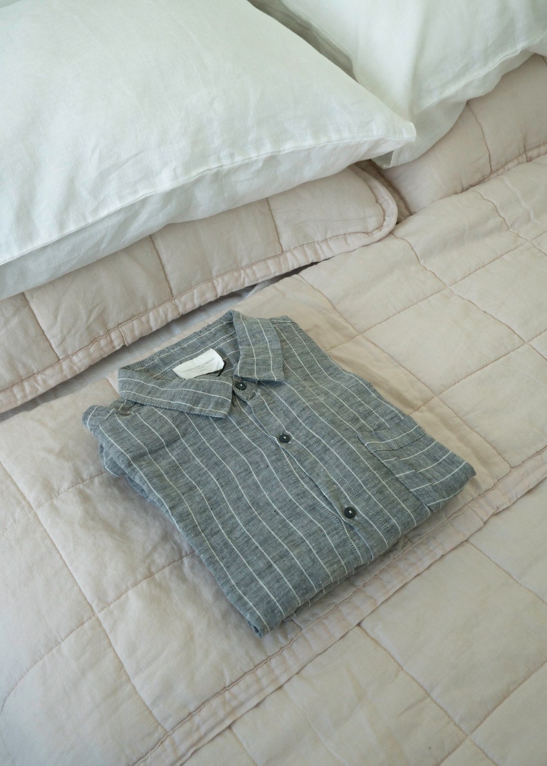 100% Organic Linen Pajama set Unisex fit sleepwear very Comfortable StoneWashed long sleeve home-wear crafted in Portugal Ships Free from US image 10