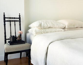 100% Linen Bedding Sheet Set in Ivory FULL size Organic European Flax, Includes 1 Fitted,  1 Flat Sheets & 2 Pillowcases Naturally Washed