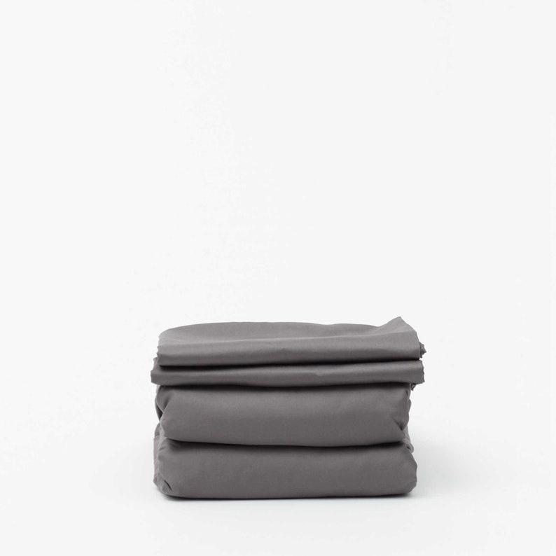100 Cotton ULTRASOFT DARK GREY Sateen Bedding Sheet Set, Flat and