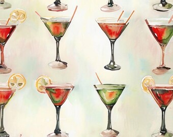 Póster de Martini, arte mural de Martini en acuarela, impresión de cóctel para bar, decoración de carritos, arte con copas de Martini, letrero de bebida exclusivo