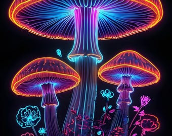 Papel tapiz de hongos mágicos místicos: decoración de bosques melancólicos, arte mural maximalista con motivos florales oscuros, papel tapiz de hongos