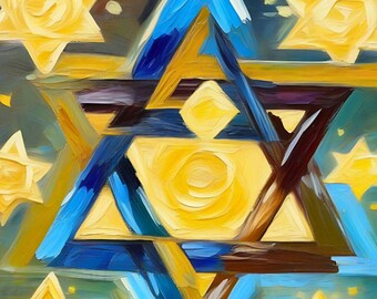 Impresionante estrella de David, arte de pared judío de Menorah, hermosa decoración de pared judía para encima de la cama, arte israelí único y diseños de Mezuzá.
