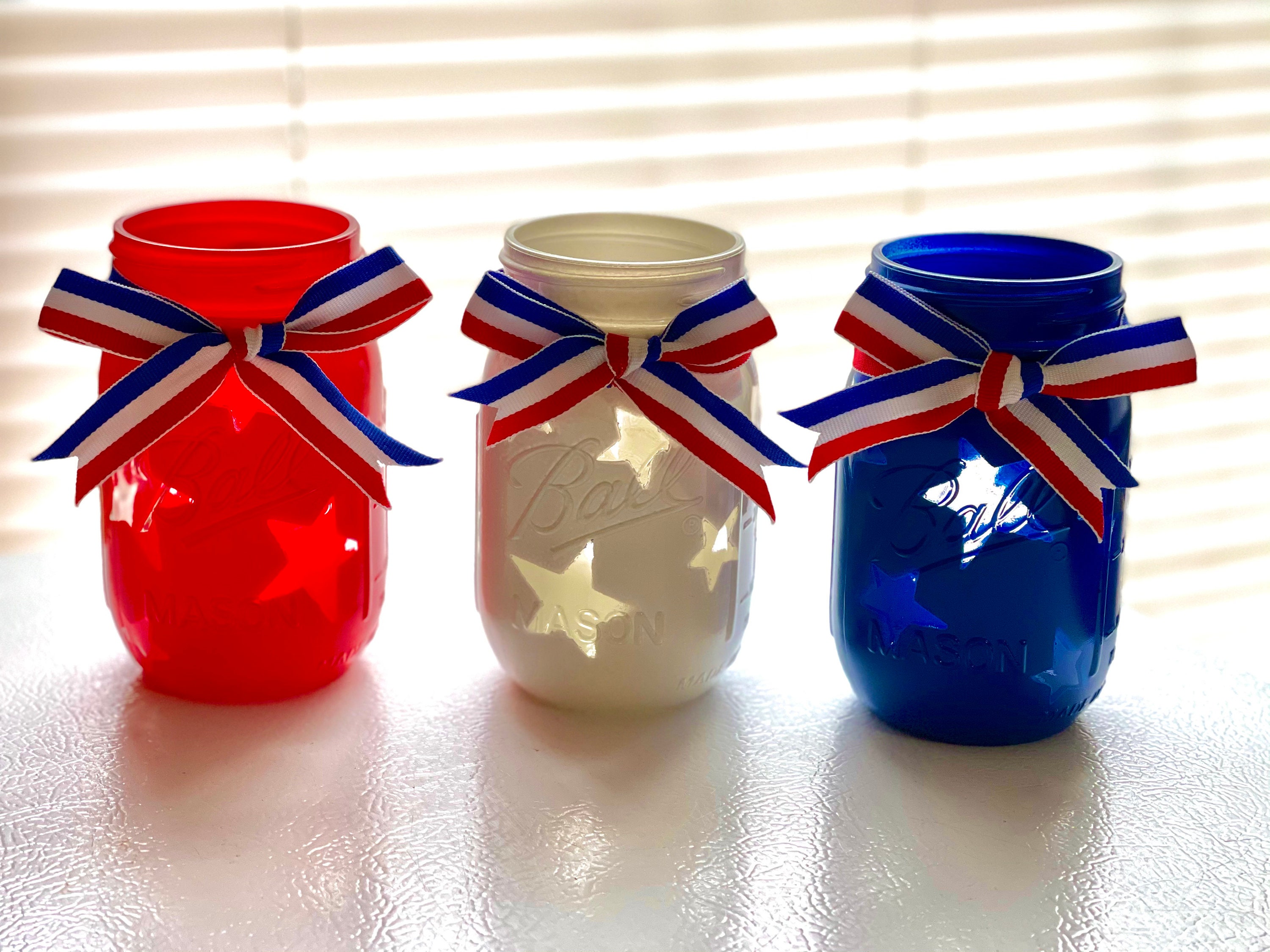 Painted Patriotic Red, White and Blue Mason Jar-set of 3 - Etsy